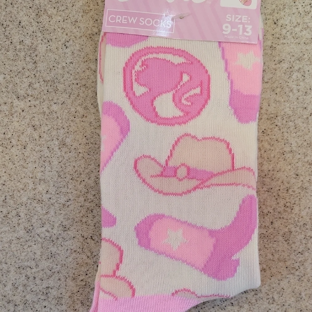 Barbie Pink and White Western Cowboy Crew Socks